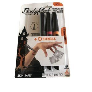 BIC BodyMark Temporary Tattoo Marker Halloween Set 3‎ Markers 4 Stencils NEW